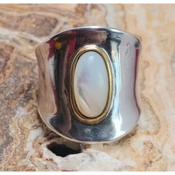 RLM Studio Robert Lee Morris Sterling Silver Brass Mother of Pearl Ring Size 10 - Picture 3 of 11